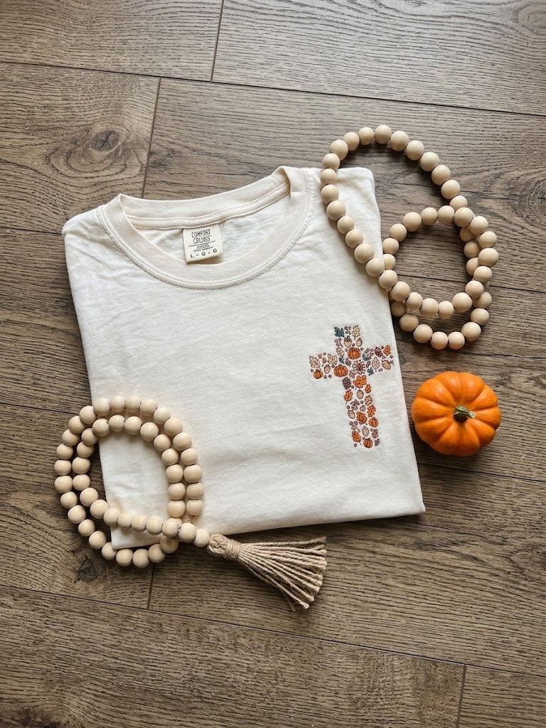 Fall Cross Embroidered Tshirt