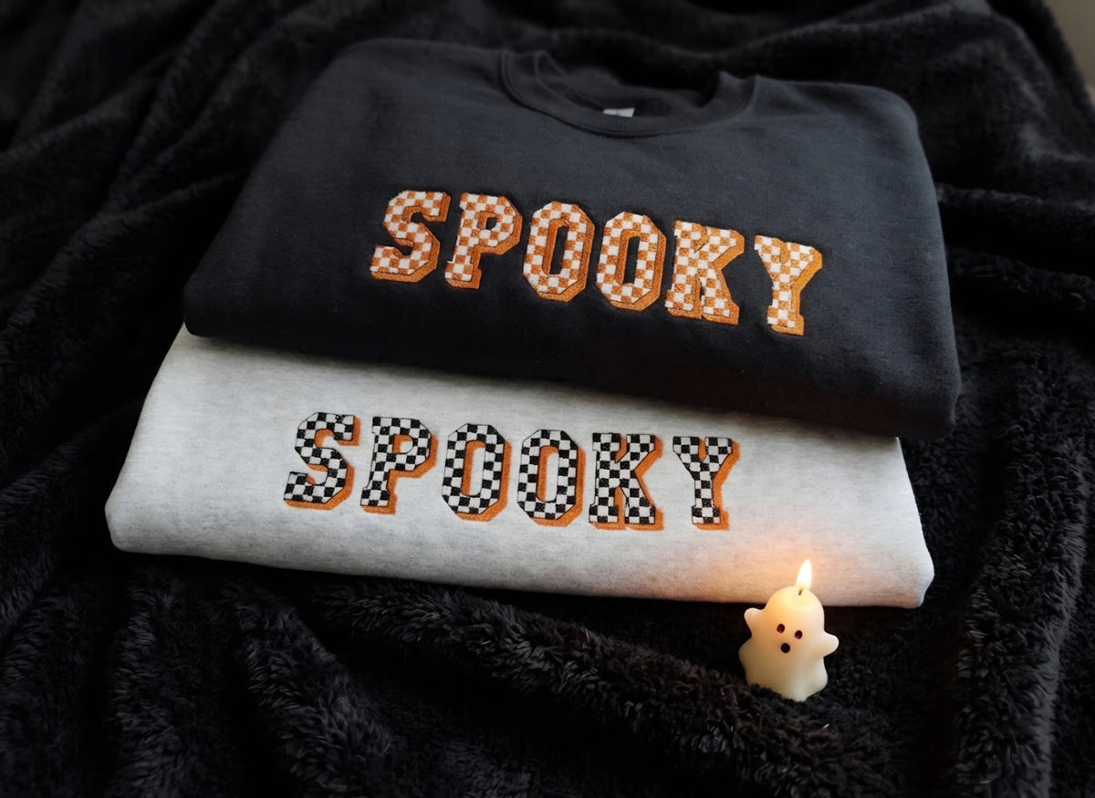 Spooky Checkered Embroidered Sweatshirt