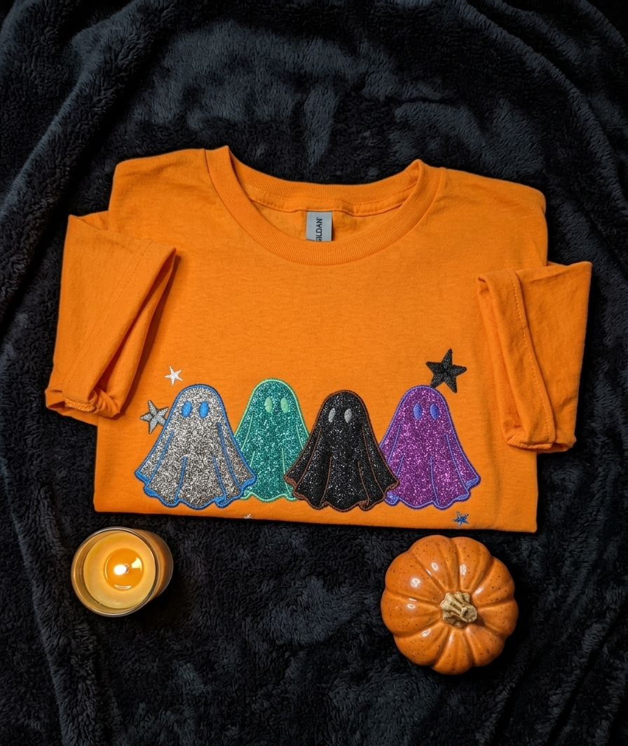 Ghost Glitter Applique Embroidered Tshirt