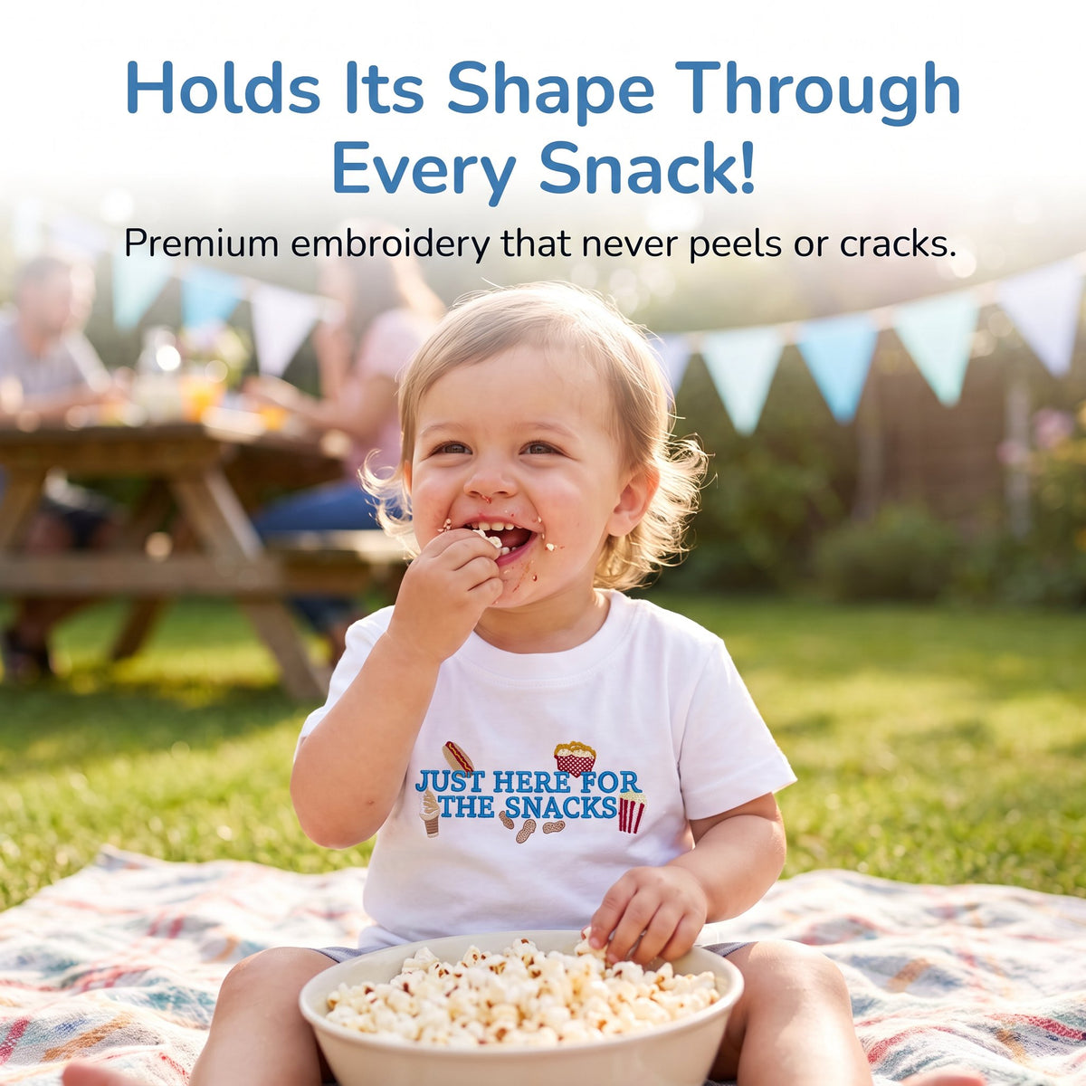 Just Here for the Snacks Embroidered Baby & Toddler T-Shirt | Ultra Soft Cotton